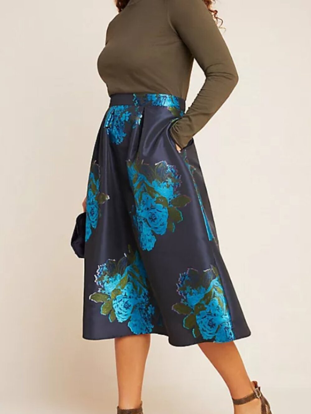 Maeve Anthropologie Ronette Jacquard Floral Midi Skirt Blue Size 2